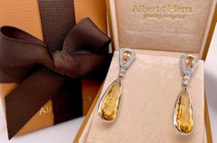 Earrings 18kt Gold Citrines Drop with Precious Topaz & Diamonds