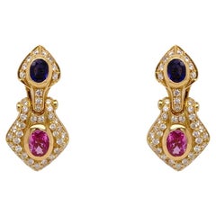 Earrings 18kt Gold Classic Sapphires & Diamonds