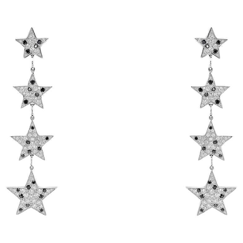 Earrings 18kt Gold Inline Stars Diamonds Drop For Sale