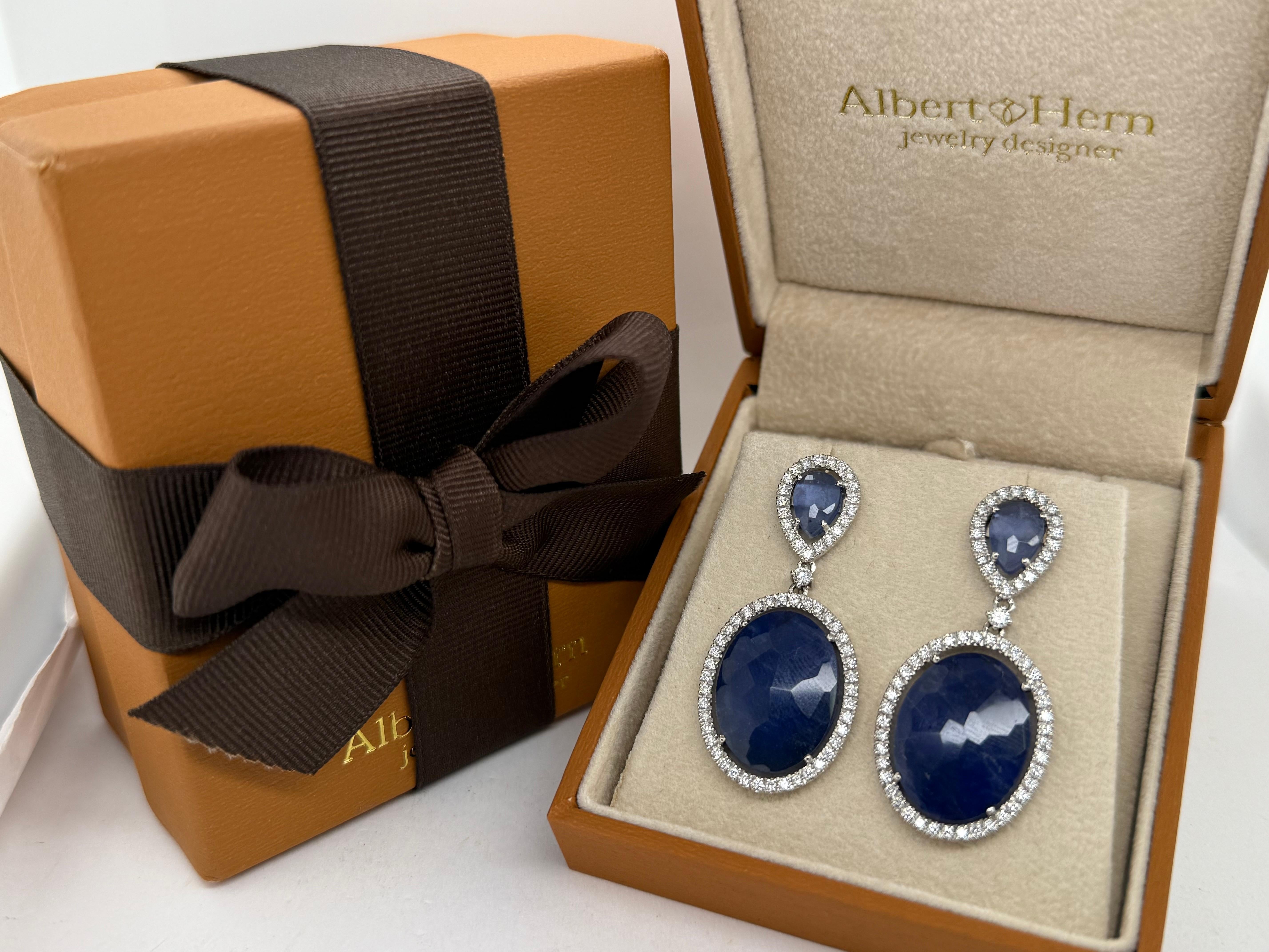 Contemporaneo Orecchini Oro 18kt Iolite Diamanti Goccia in vendita
