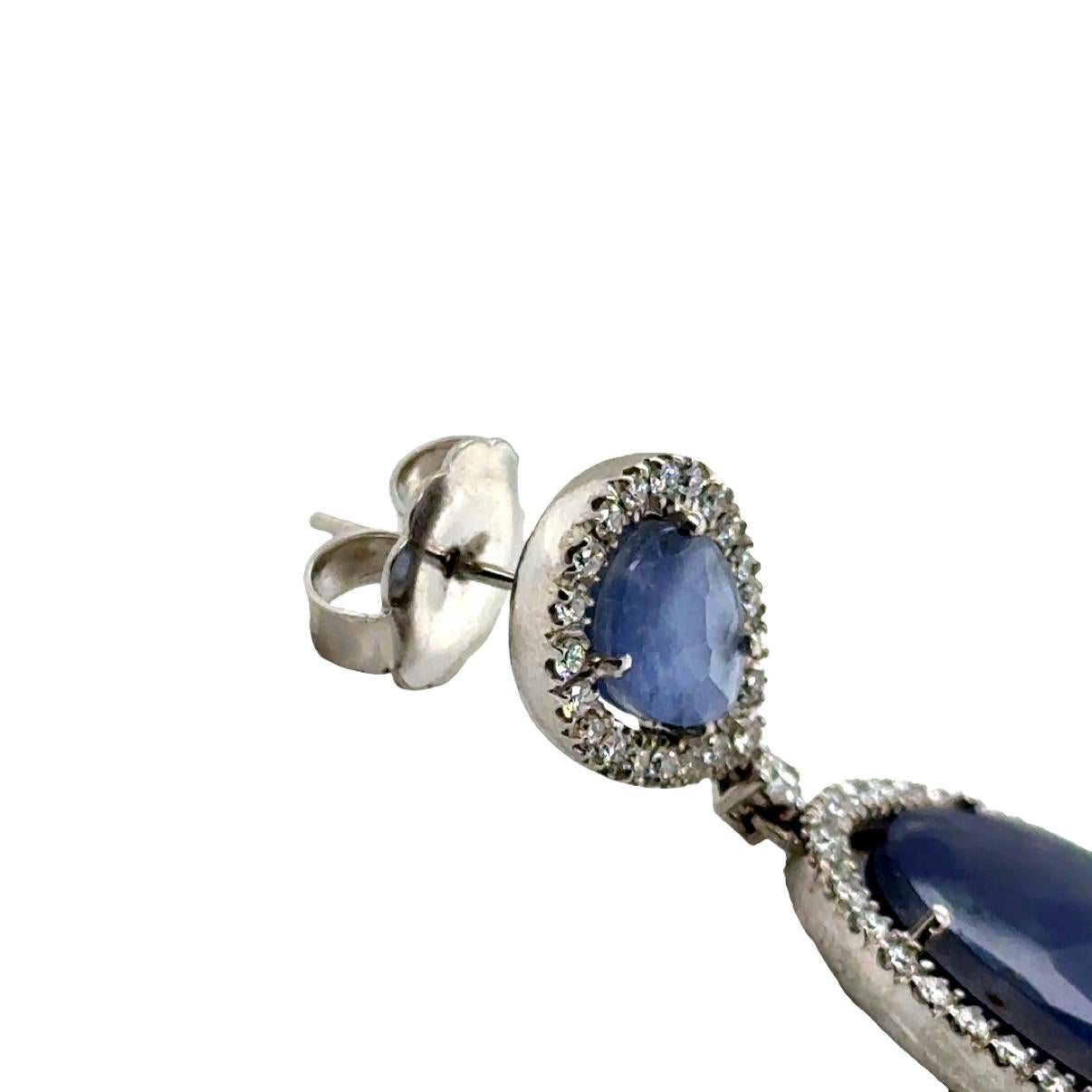 Taglio ovale Orecchini Oro 18kt Iolite Diamanti Goccia in vendita