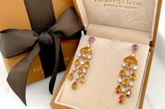 Earrings 18kt Gold Orange Pear Sapphires & Diamonds Chandelier