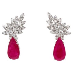 Earrings 18kt Gold Pear Rubies 7.20 cts & Diamonds 1.35 cts Statement Drops