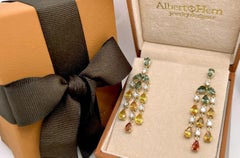 Earrings 18kt Gold Pear Sapphires 12.20 cts. & Diamonds 1.22 cts. Chandelier