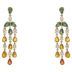 Pendientes Oro 18kt Zafiros Pera 12,20 cts. y Diamantes 1,22 cts. Lámpara de araña