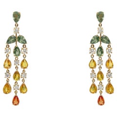 Boucles d'oreilles en or 18 carats, saphirs poire 12,20 carats et diamants 1,22 carat Lustre