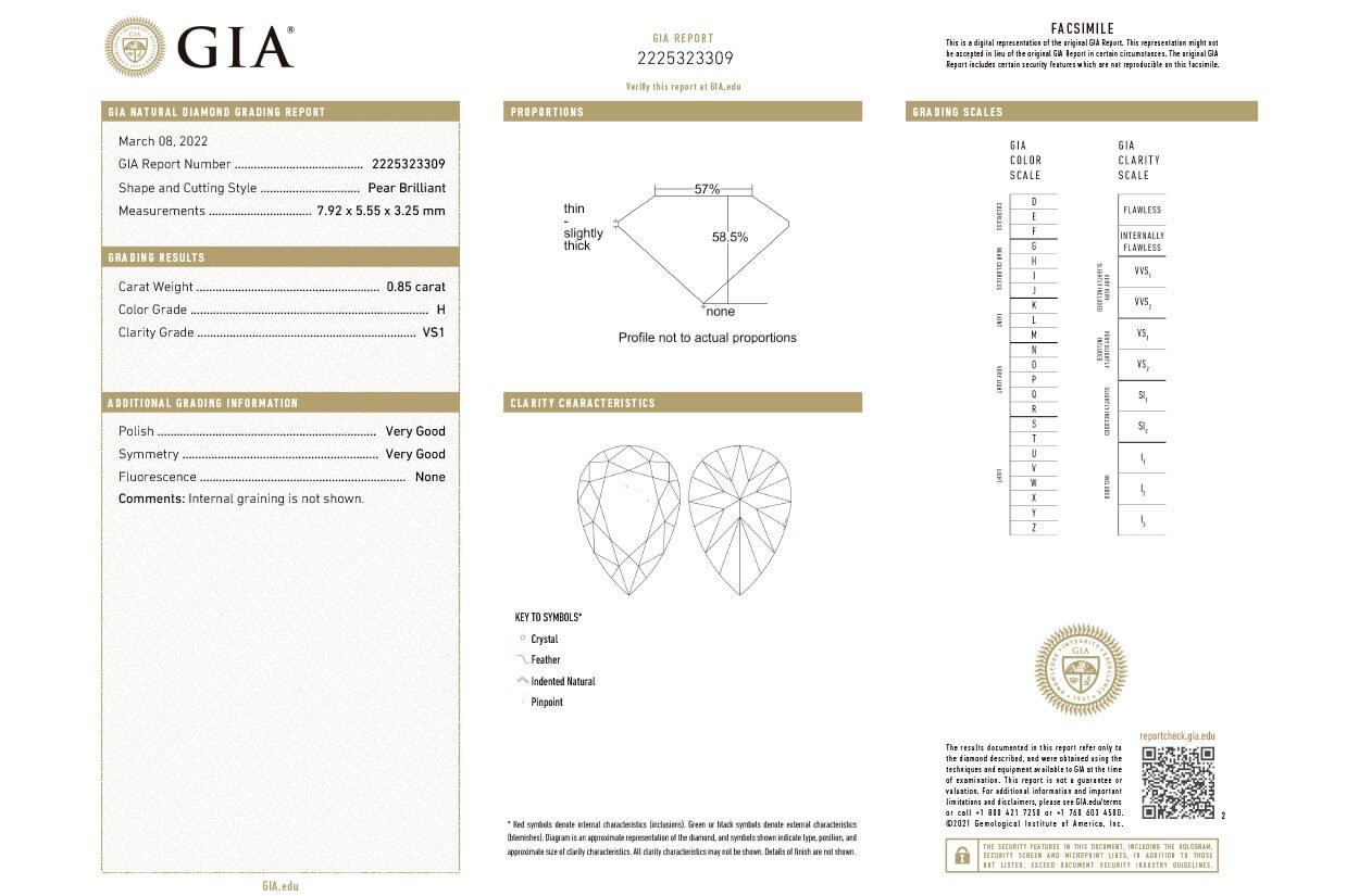 Donna Earrings 18kt Gold Teardrop GIA Diamonds Dangle Studs in vendita