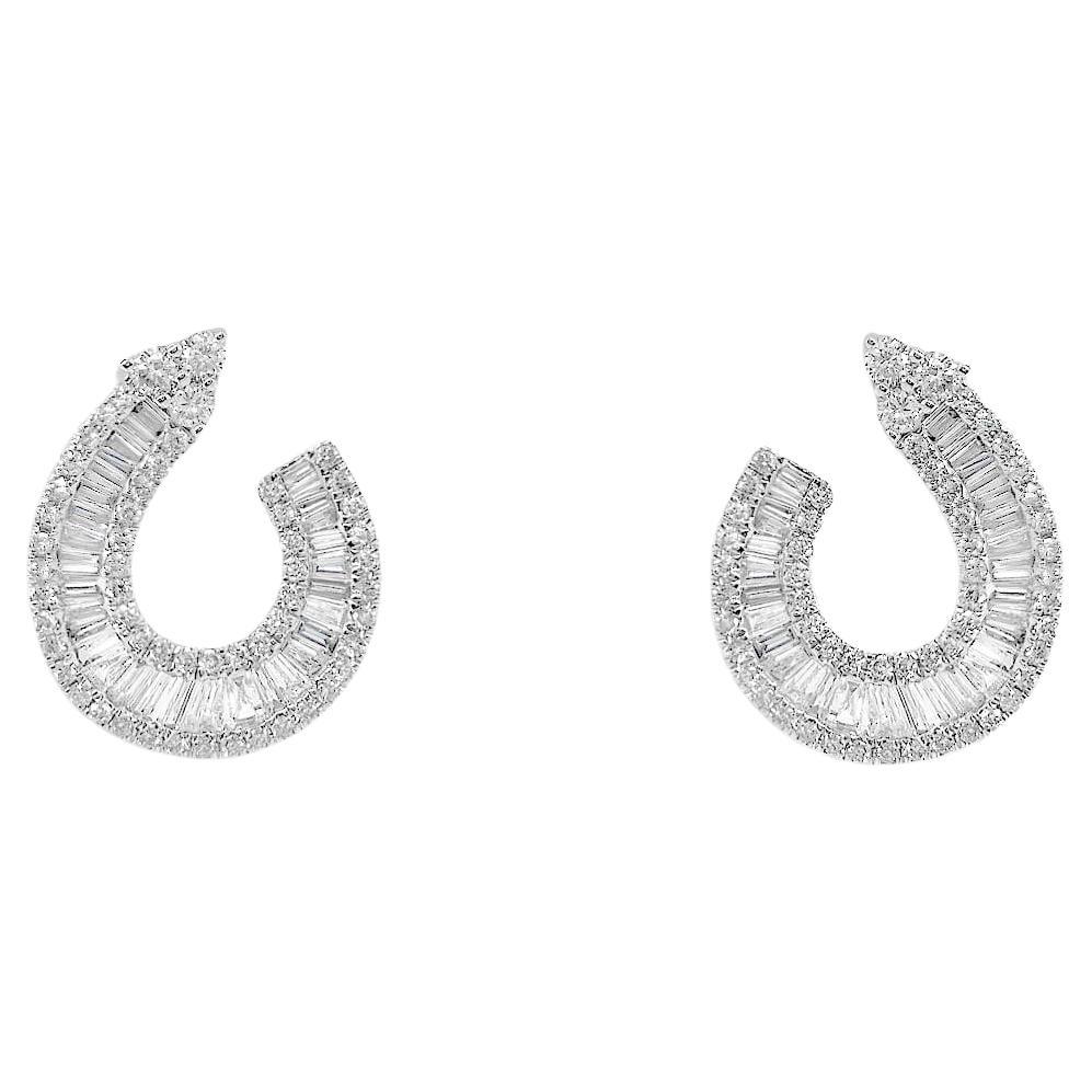 Earrings 18kt Open Tear with Round & Baguette Diamonds 2.02 carats For Sale