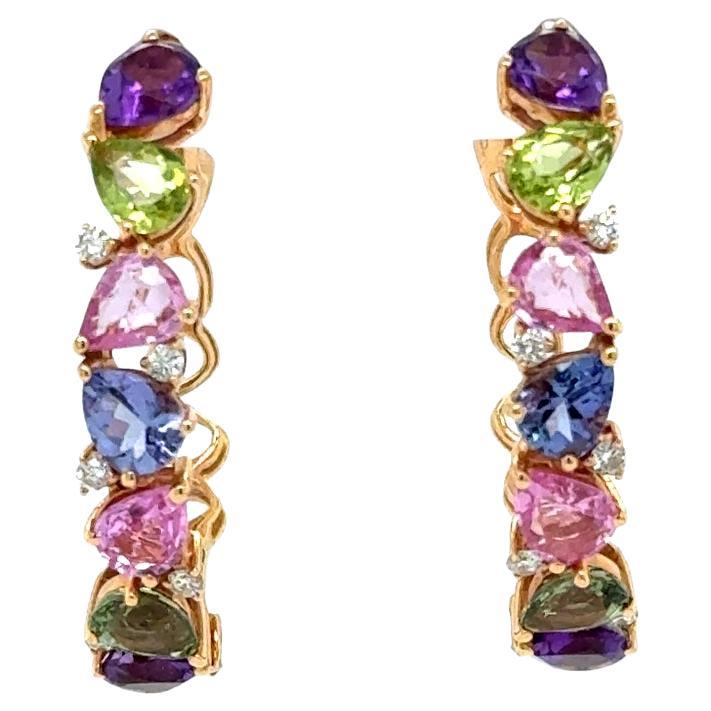 Orecchini a cerchio in oro rosa 18kt con perle, zaffiri e diamanti In condizioni Nuovo in vendita a Miami, FL