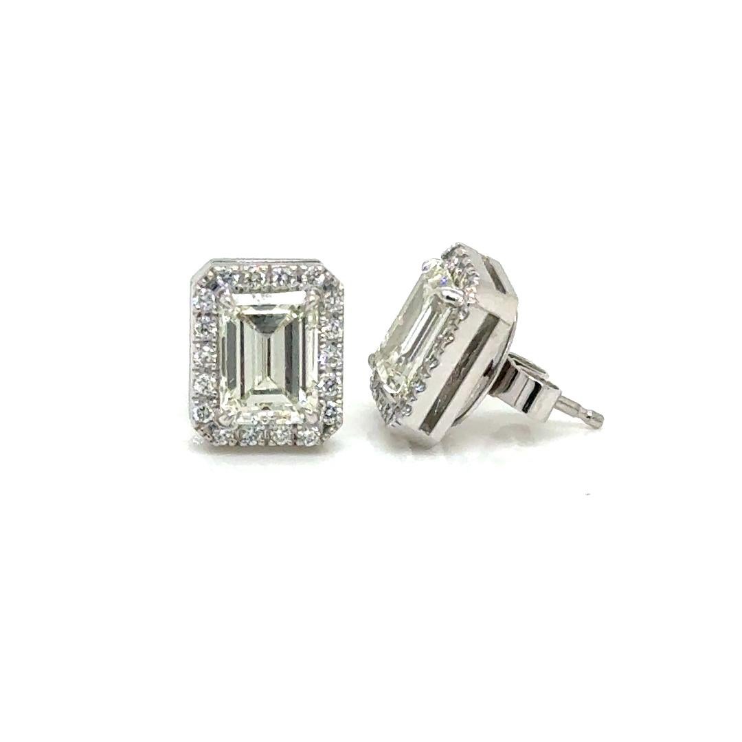 Earrings 18Kt White Gold Emerald Cut Diamond 2.40 tcw and Halo 1