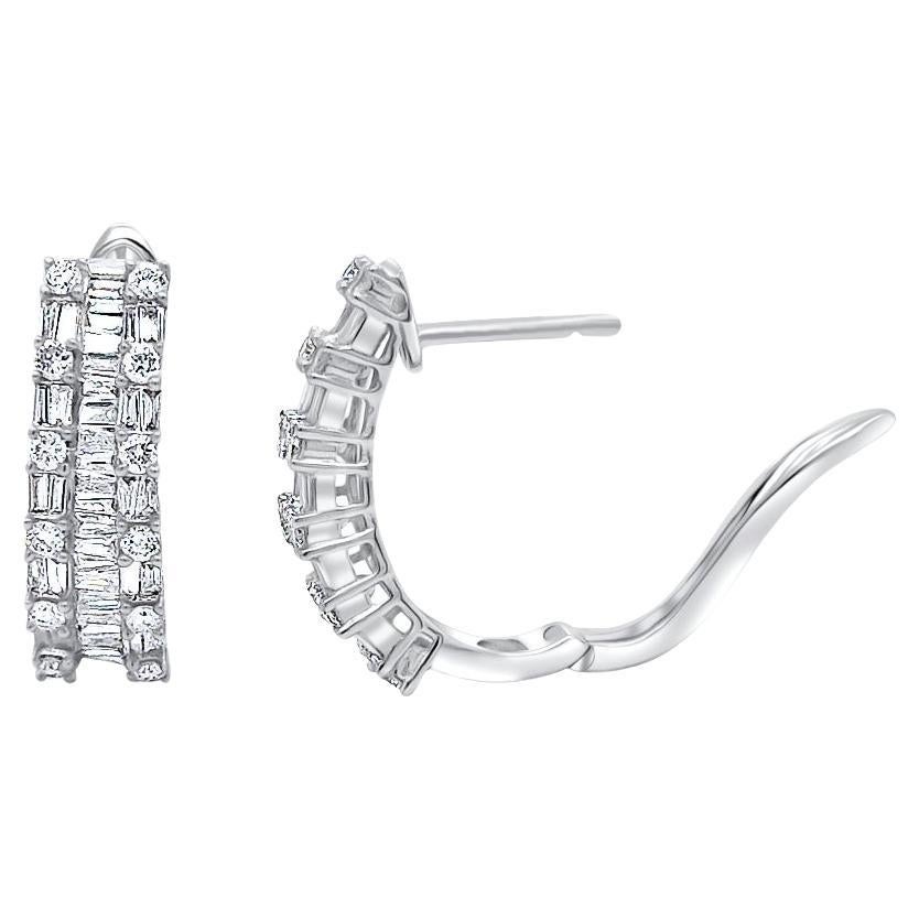 Earrings 18kt White Gold Emerald Illusion Diamonds Hoops For Sale
