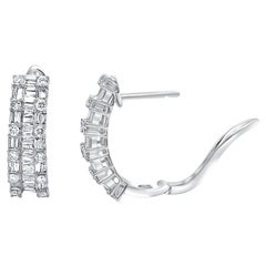 Earrings 18kt White Gold Emerald Illusion Diamonds Hoops