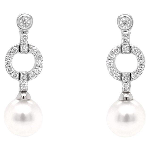Orecchini in oro bianco 18 carati con perle dei mari del sud e diamanti