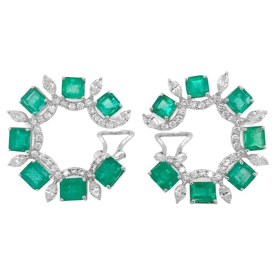 Earrings 18kt White Gold Look-At-Me Emeralds 6.47 carats & Diamonds 1.94 carats.