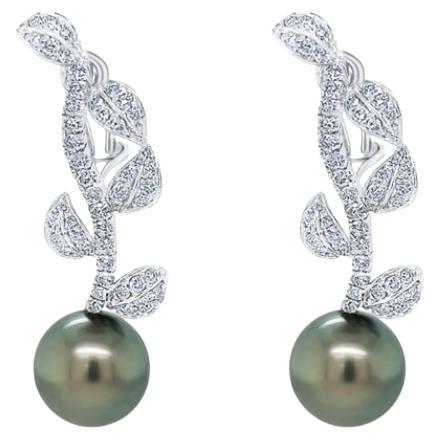 Orecchini in oro bianco 18Kt Perle di Tahiti e diamanti in vendita