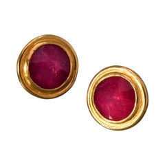 Ruby Stud Earrings Faced with Rock Crystal and Set in 22 Karat Yellow Gold