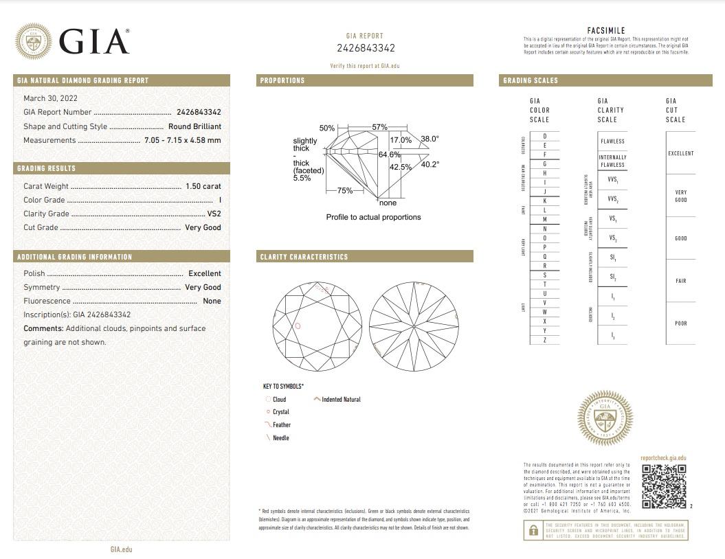 Contemporary Earrings 3.00 cts Natural Round Diamonds GIA I VS2 Platinum Studs For Sale