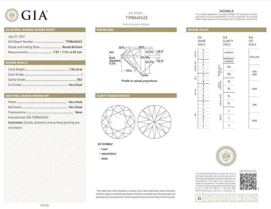 Round Cut Earrings 3.00 cts Natural Round Diamonds GIA I VS2 Platinum Studs For Sale