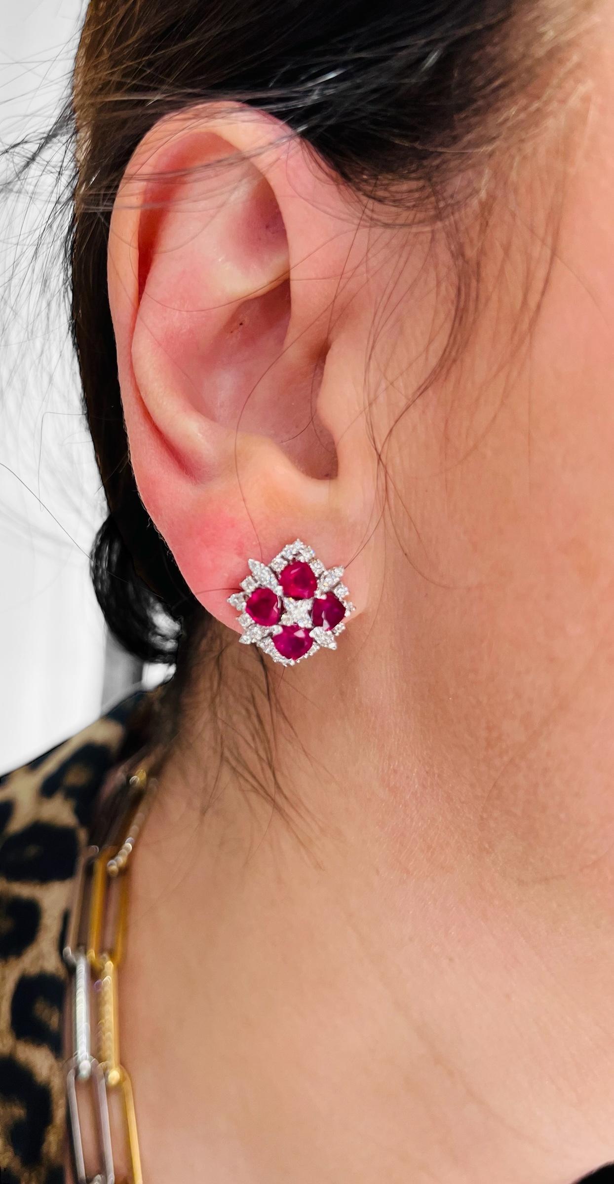Pendientes 8 Rubíes talla corazón, Diamantes, Oro 18 Quilates Art Decó en venta