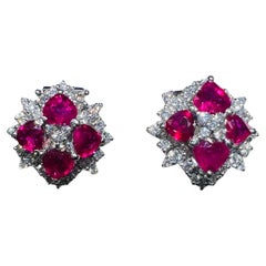Earrings 8 Heart Cut Rubies, Diamonds, 18 Carat Gold