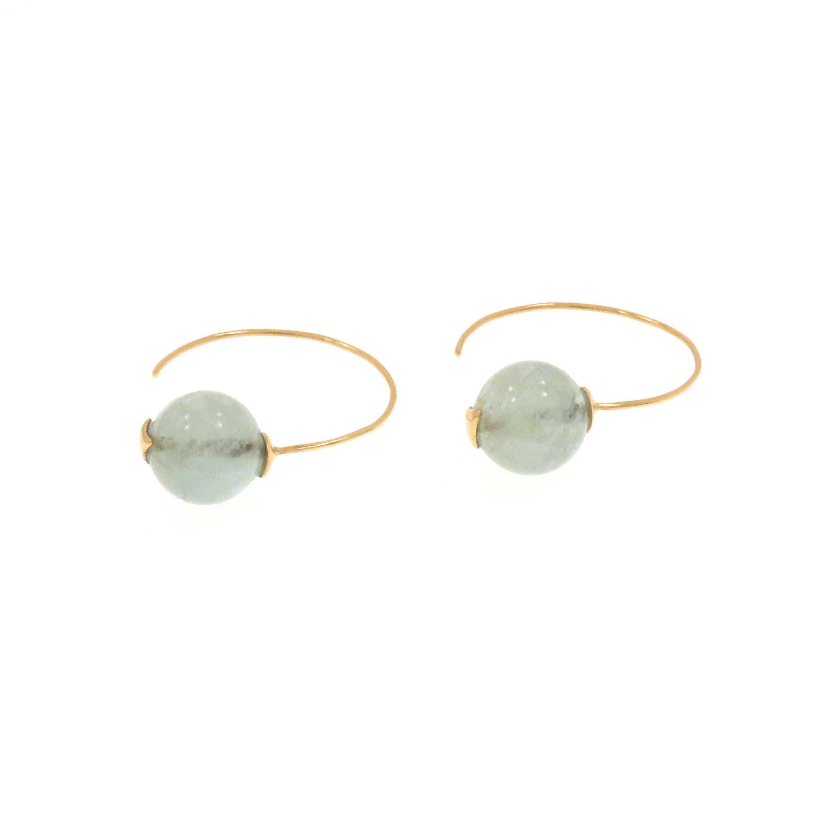 Earrings 9 Carat Rose Gold Bead Cut Aquamarine In New Condition For Sale In Milano, IT