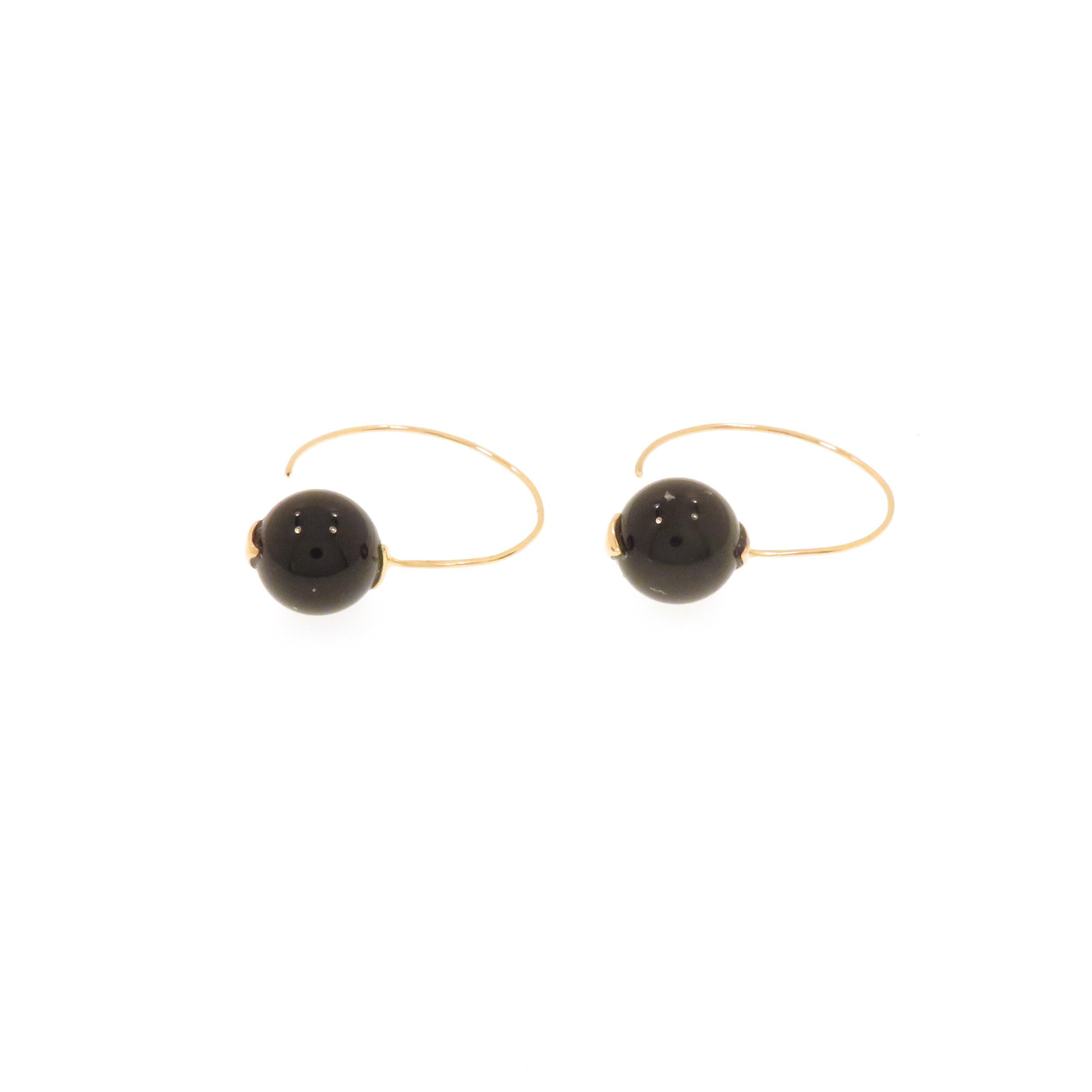 Earrings 9 Carat Rose Gold Bead Cut Onyx In New Condition For Sale In Milano, IT