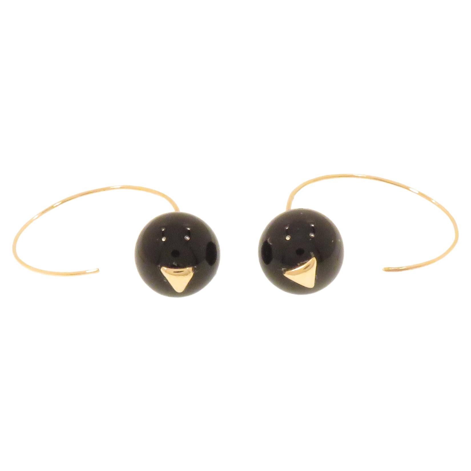 Earrings 9 Carat Rose Gold Bead Cut Onyx For Sale