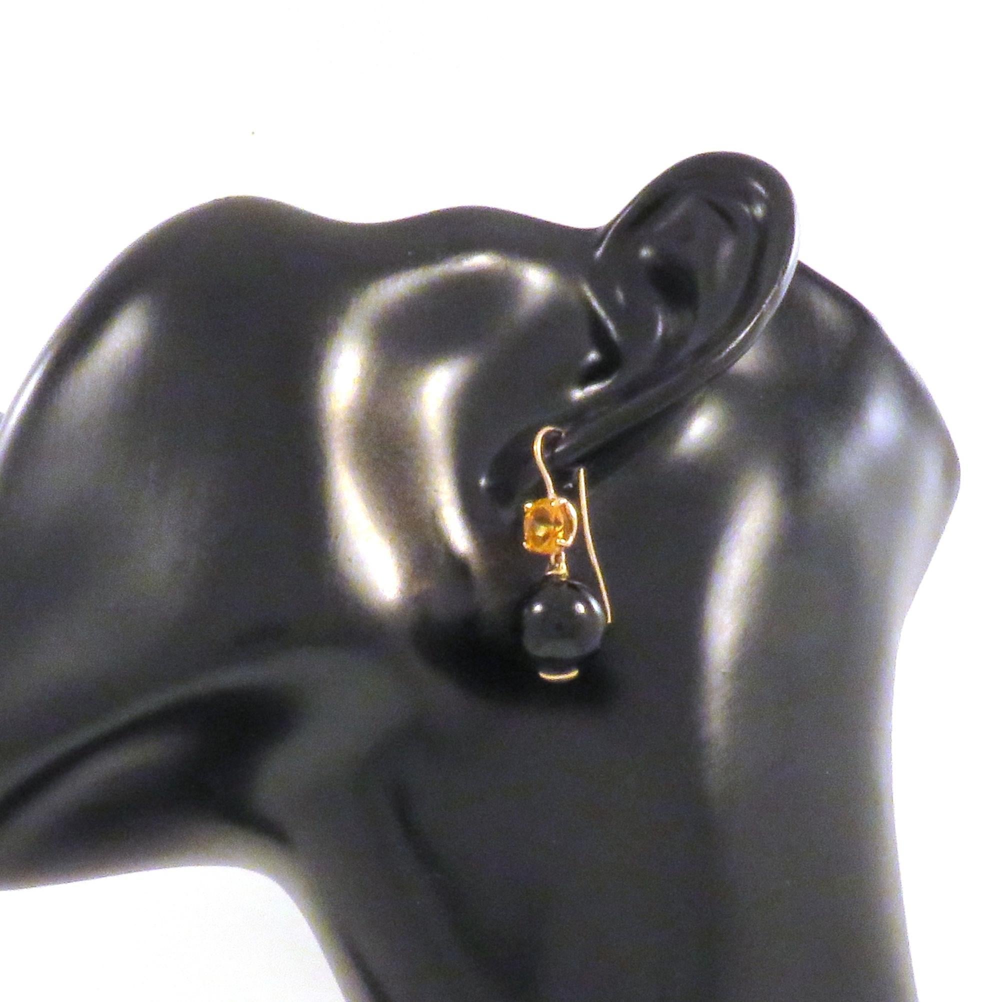 Contemporary Earrings 9 Carat Rosegold Bead Cut Onyx Brilliant Cut Citrine