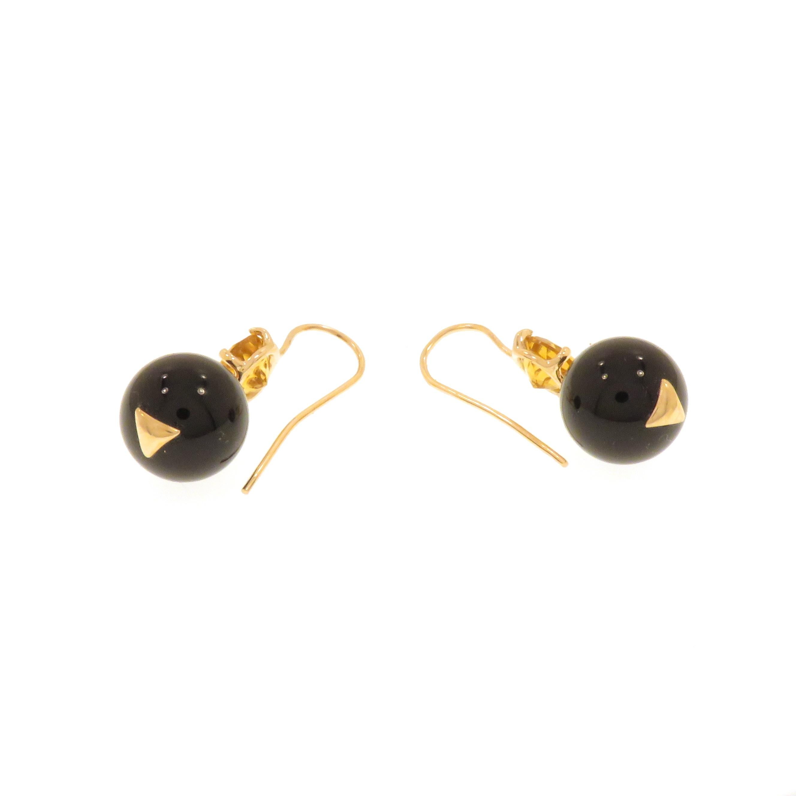 Women's Earrings 9 Carat Rosegold Bead Cut Onyx Brilliant Cut Citrine