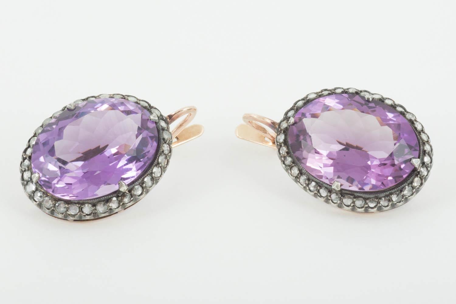 Earrings Amethyst and Diamond Cluster Russian, circa 1890 For Sale 3