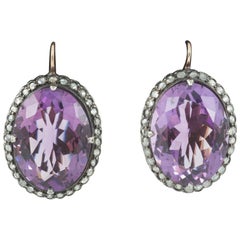 Earrings Amethyst and Diamond Cluster Russian, circa 1890