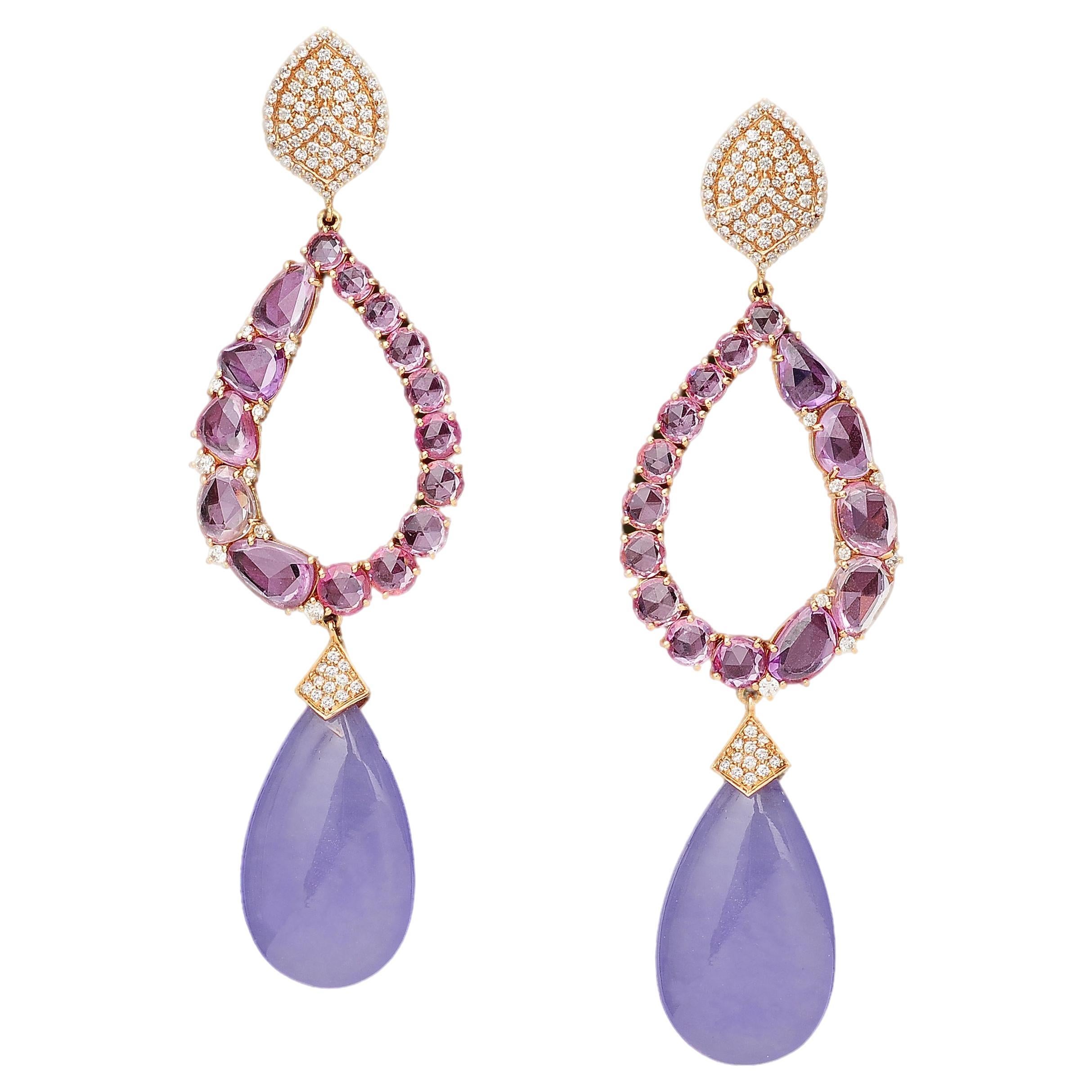 Earrings Arcobaleno in Lilac Jade, Pink Sapphires and Diamonds For Sale