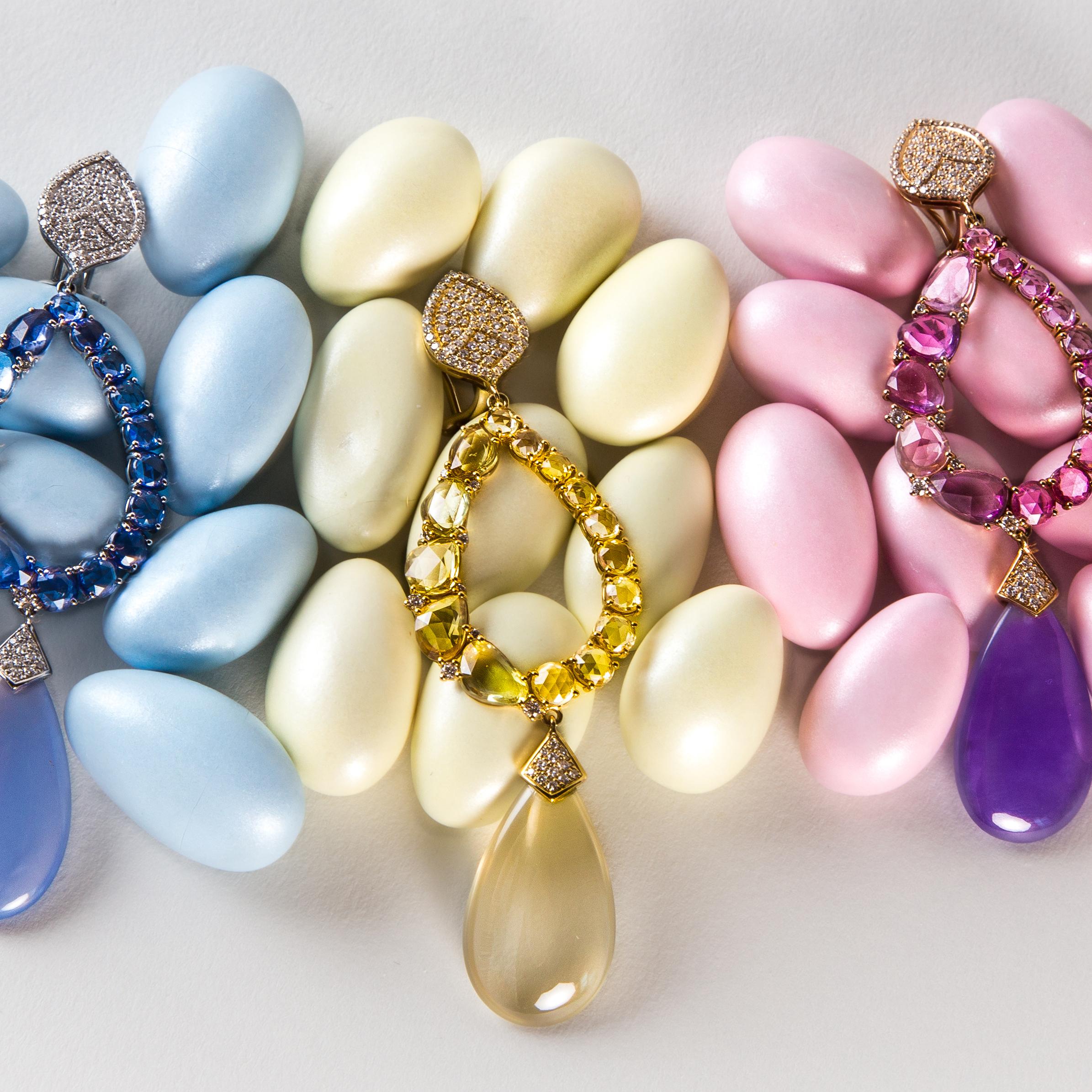Boucles d'oreilles Arcobaleno en quartz, saphirs et diamants Neuf - En vente à Milano, IT