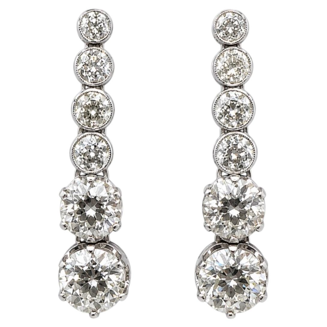 EARRINGS Art Deco 8.40 CTW Old European-Cut Diamond Graduated Drop Earrings in