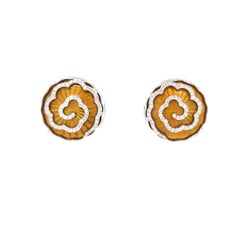 Round Earrings 18k White Gold Amber Yellow Enamel 114 diamonds 0.84 ct