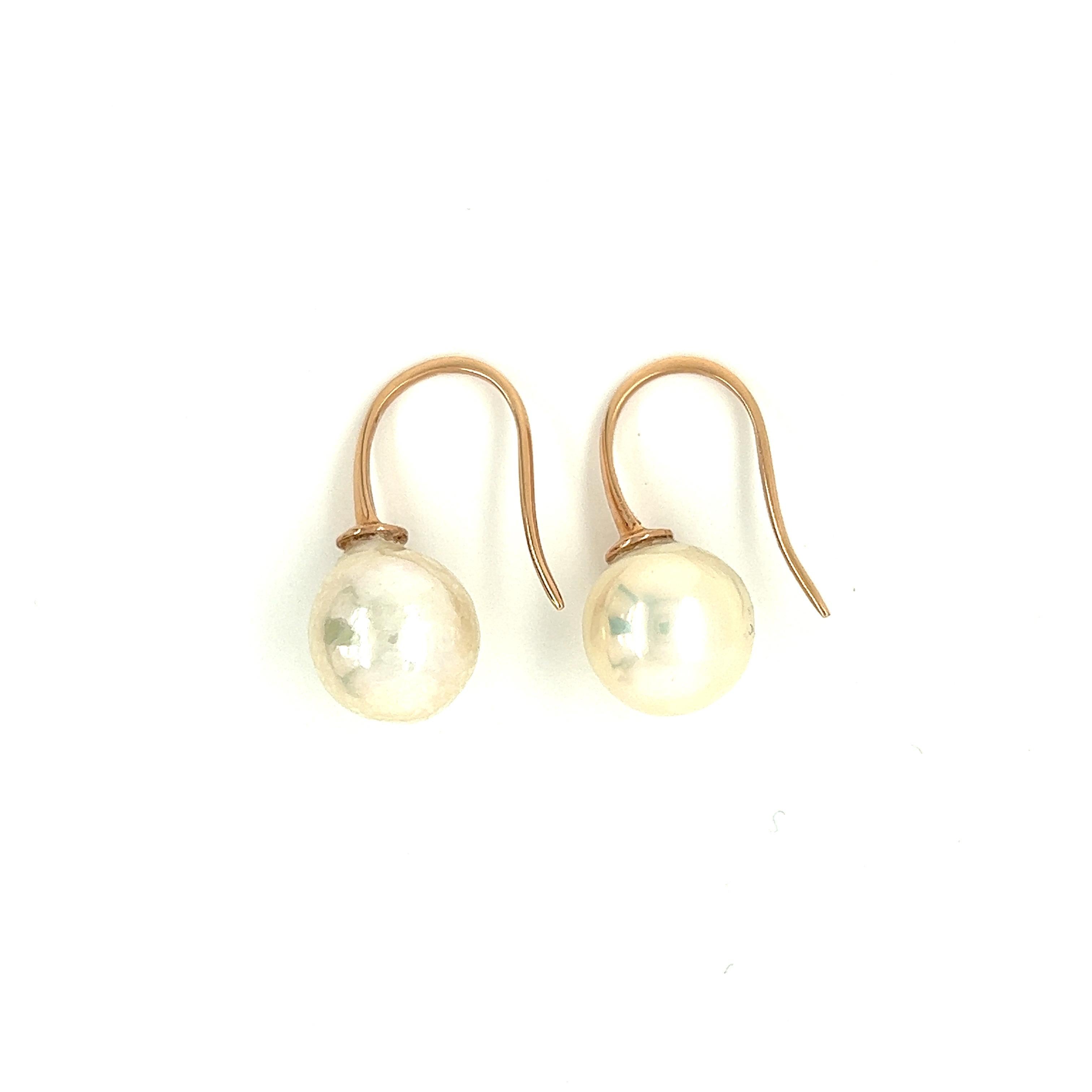 Round Cut Earrings Baroque Pearls Rose Gold 18 Karat For Sale