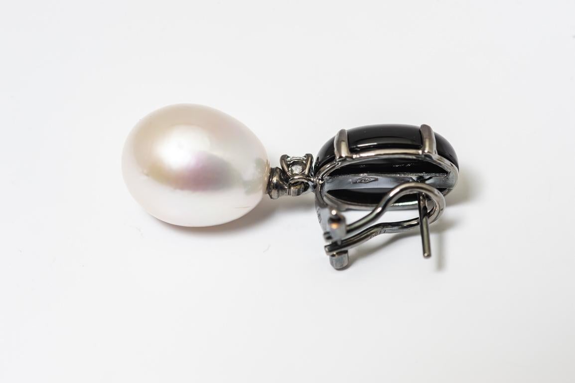 Earrings Baroque with Black Agathe, Diamonds and Baroque Pearl 4