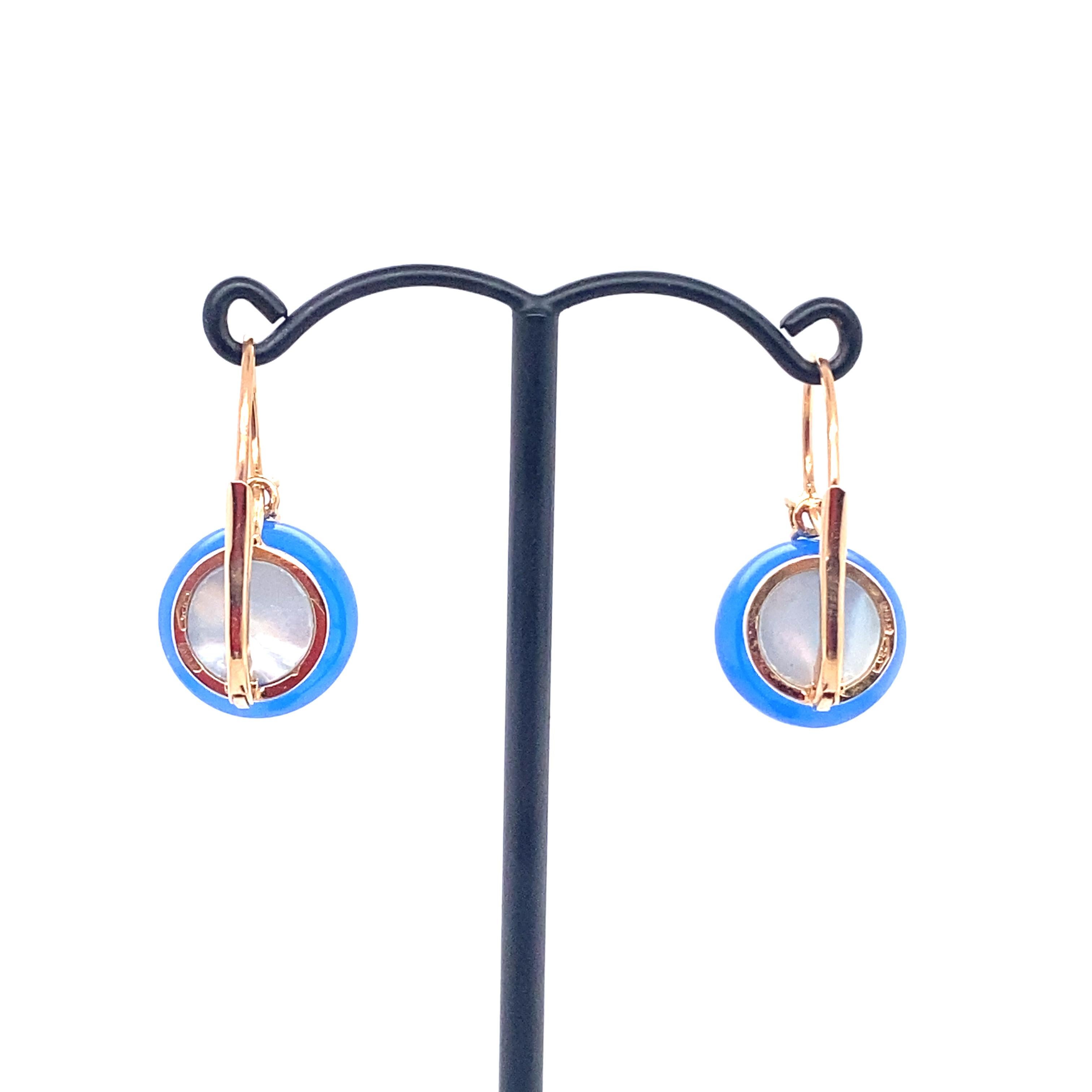 Earrings Blue Agate, Tanzanite, Diamonds and Yellow Gold 18 Carats 3