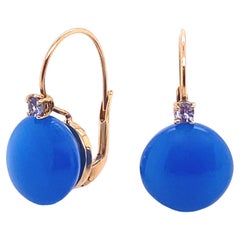 Earrings Blue Agate, Tanzanite, Diamonds and Yellow Gold 18 Carats