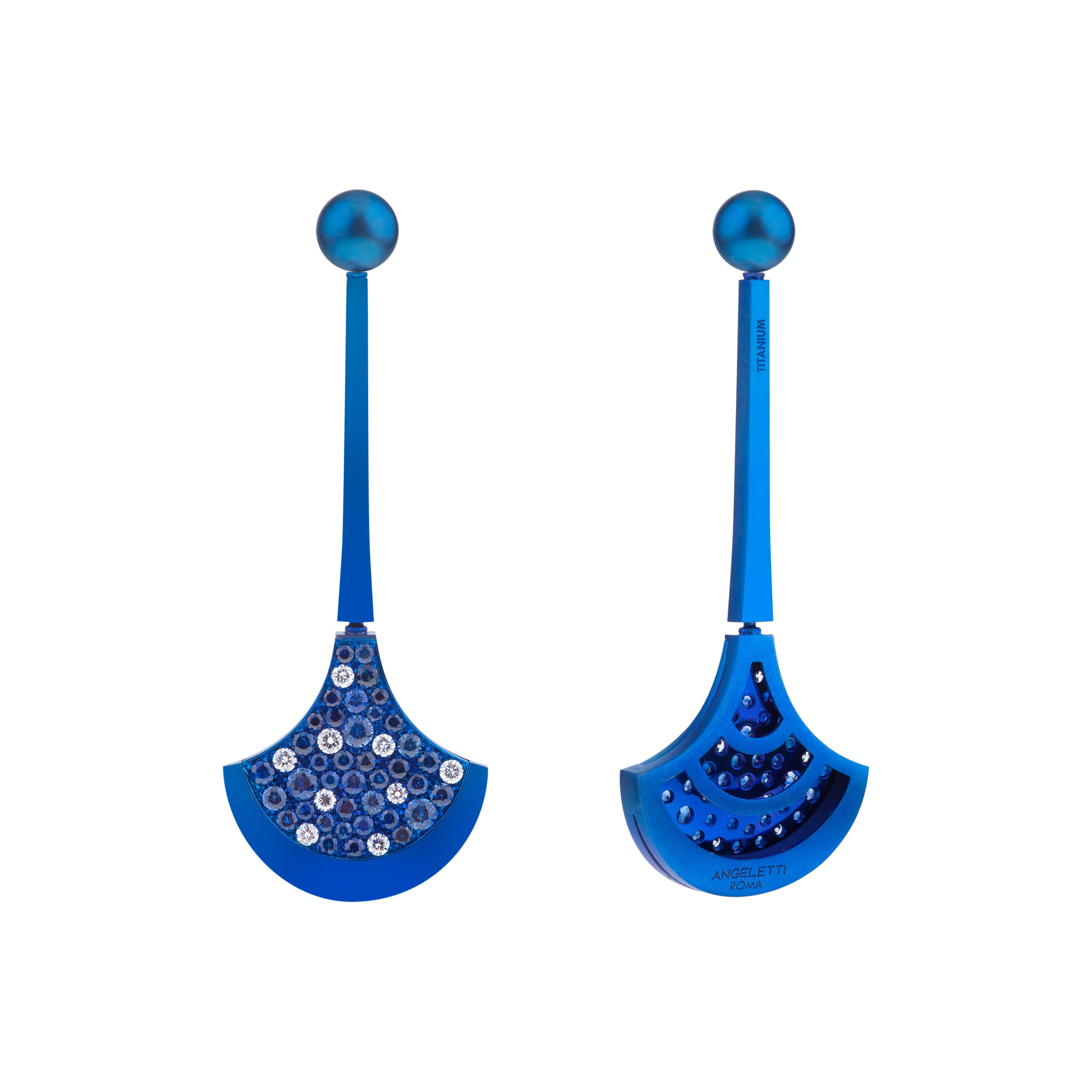 Contemporain Boucles d'oreilles en itatium bleu avec diamants et saphir bleu en vente