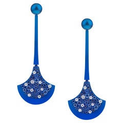Earrings Blue Titatium with Diamonds and Blue Sapphire