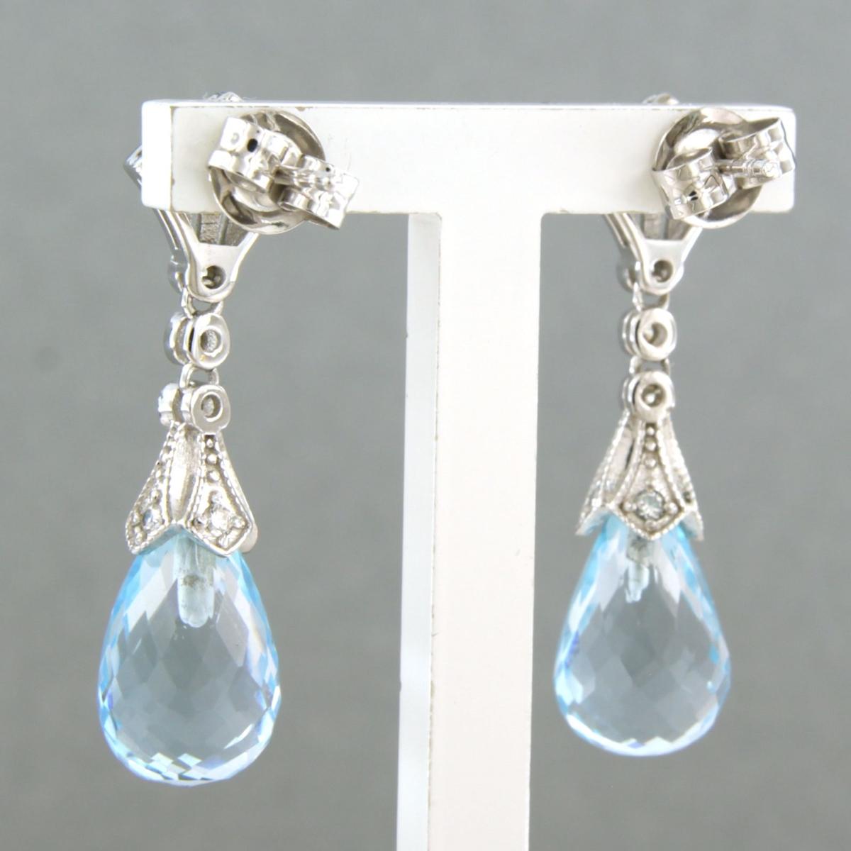 Earrings blue topaz and diamonds 14k yellow gold In New Condition In The Hague, ZH