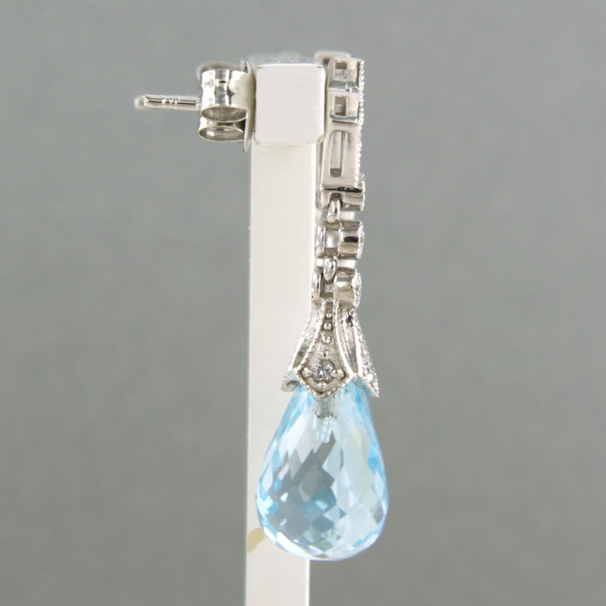 Earrings blue topaz and diamonds 14k yellow gold 1