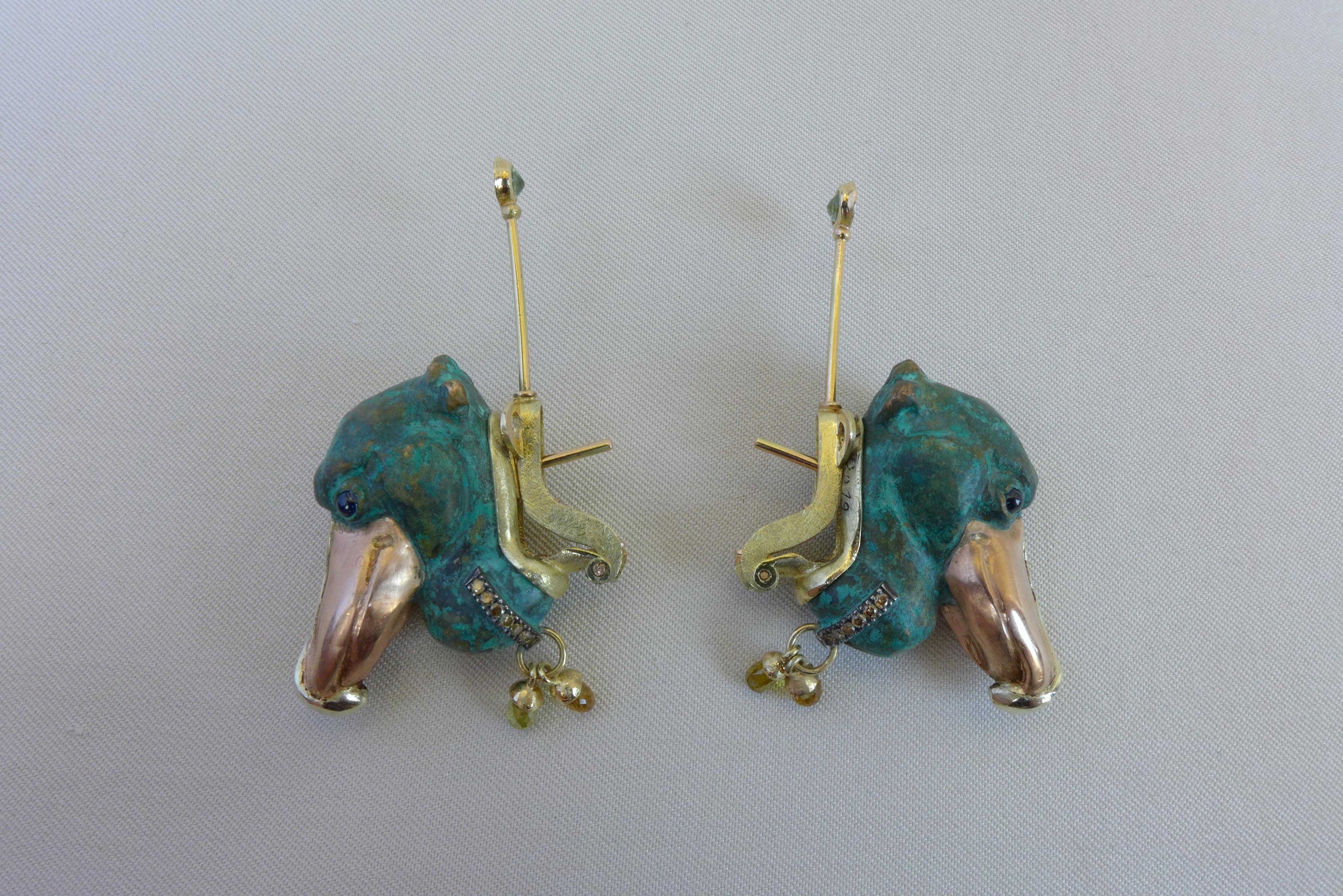 Earrings by Karl Wunderlich Gold Bronze Silver Sapphires Colored Diamonds 10