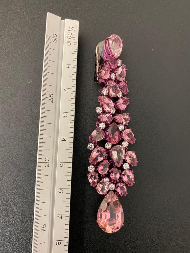 Titanium and Gold Diamonds and Pink Tourmalines Earrings Chandelier For Sale 1