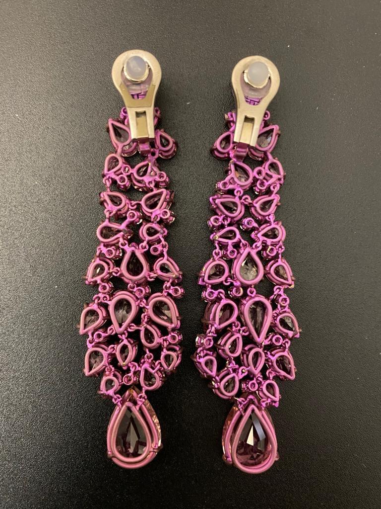 Titanium and Gold Diamonds and Pink Tourmalines Earrings Chandelier For Sale 2