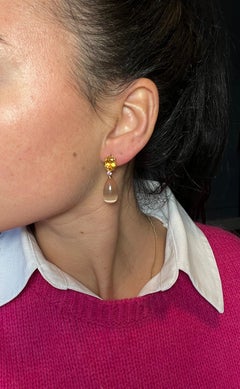 Ohrringe aus Gelbgold mit Citrin, pfirsichfarbenen Mondsteinen, rosa Saphir und Gelbgold 18 Karat