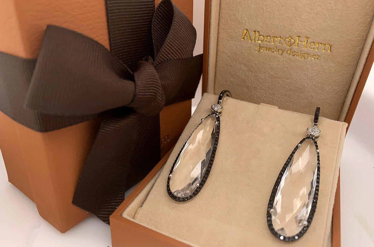 Earrings Clear Quartz & Black Diamonds In New Condition For Sale In Miami, FL