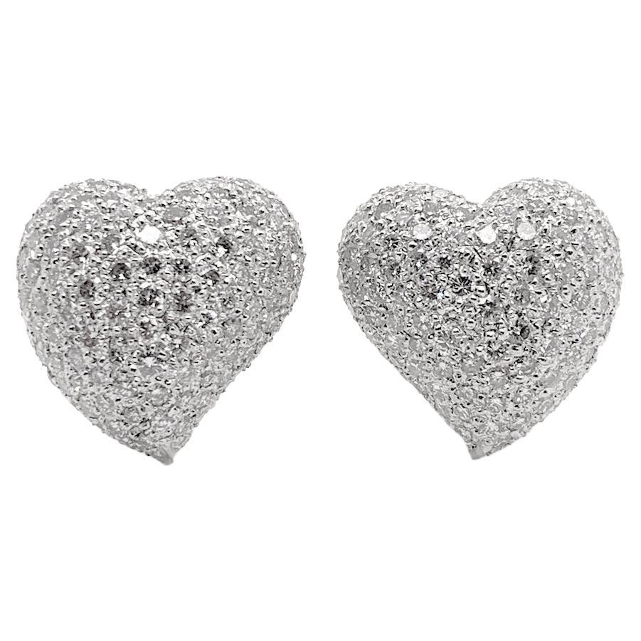 Earrings Clip Heart Shape 18kt Gold & Diamonds 4.57 cts For Sale