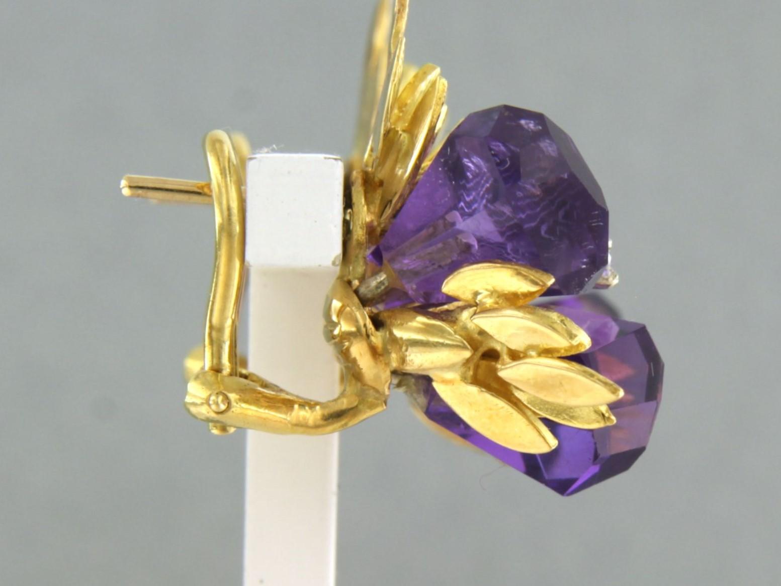 Earrings clip-on set with amethyst and diamonds 18k yellow gold For Sale 1